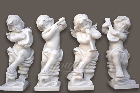 Hand carved decoration marble cherub statues with music