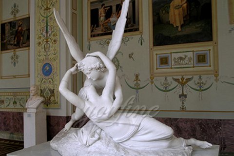 Hand carved famous marble statues of Cupid and Psyche