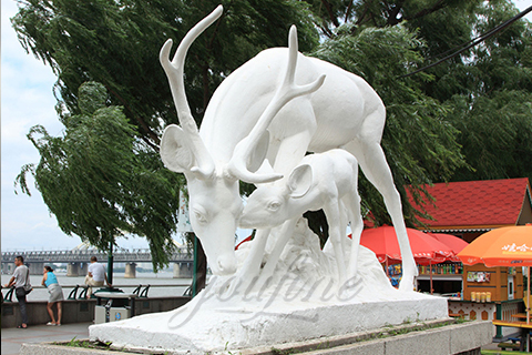 Outdoor natural carved marble deer statue