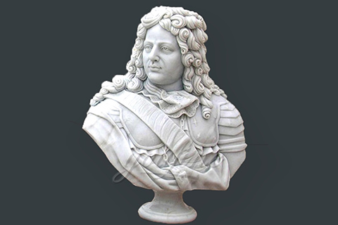 Hand carved marble bust statue of colonial manv