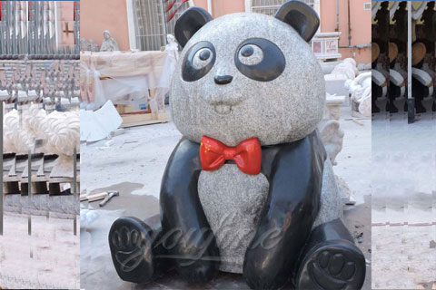 Customized Life Size Multi Color Granite Panda And Koalas With Wrought Brass Bow Knot Sculpture for Australian clients(3)