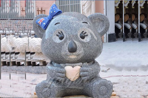 Customized life size Multi color Granite Panda and Koalas with wrought brass bow knot sculpture for Australian clients(1)