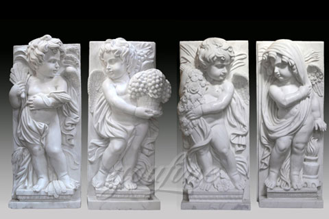 Hand Carved Life Size Outdoor Marble Four baby angel Garden Statues