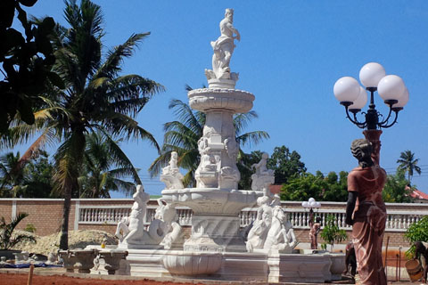 Large Marble Water Fountain with Statue of Poseidon