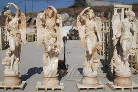 Outdoor Decoration Marble Carved Standing Four Season Angel Statue