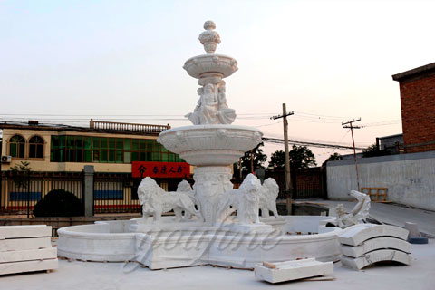 Poland Client Ordered White Marble Lion Water Fountain