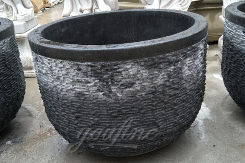 Round Black Marble Freestanding Bathtub for American Client