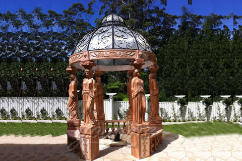 Sunset red marble gazebo with woman statue column for Australian clients