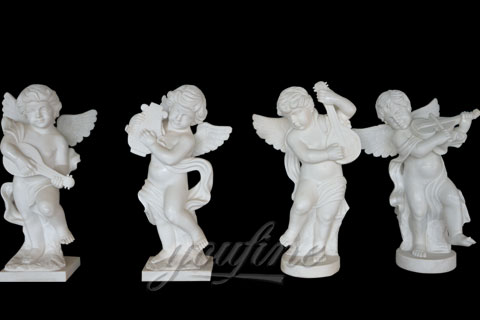 Natural Garden White Stone Little Angel Boys statues for decoration